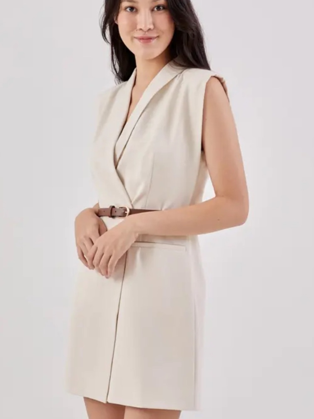 NWT Love, Bonita Serita Shoulder Padded Shift Dress Cream (missing belt)